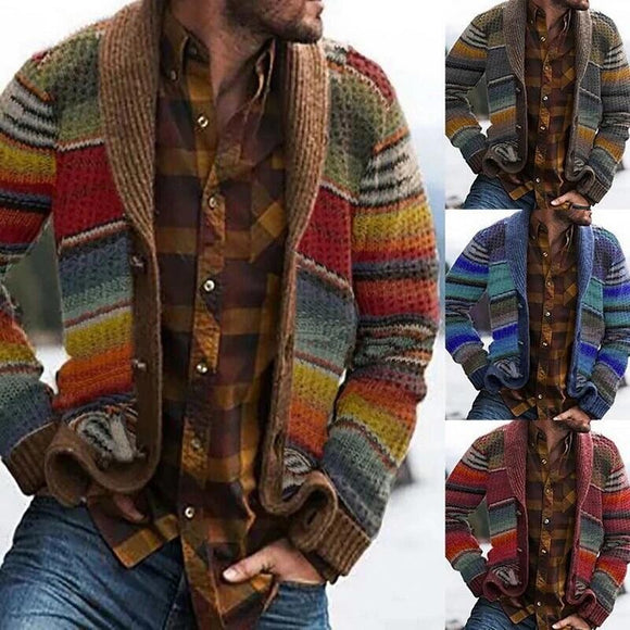 Kaaum Patchwork Knitted Jacket Sweater Stitching Cardigan