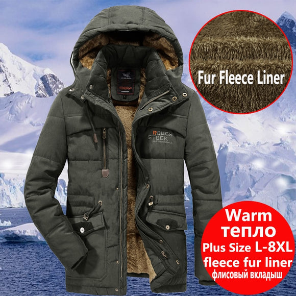 Men's Multi-pocket Hooded Parka Winter Plush Fur Outwear