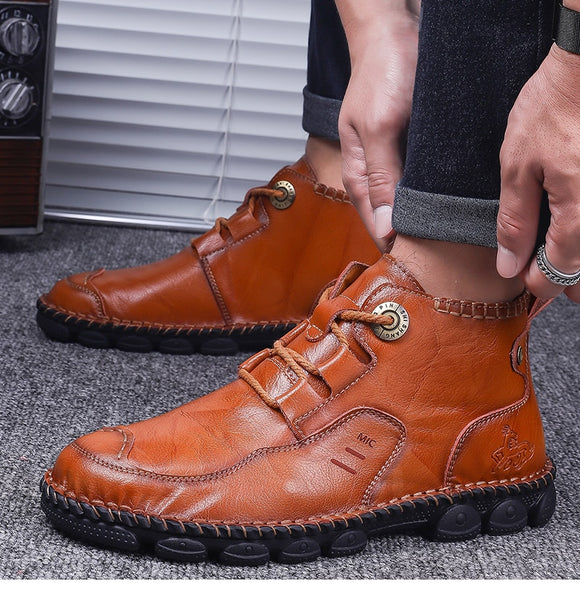 Men's Shoes - Autumn Winter Cow Split Leather Motorcycle Footwear Ankle Boots