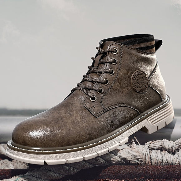Kaaum Winter Leather Waterproof Rubber Martin Boots