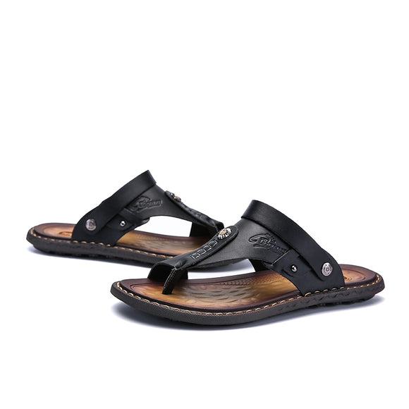Mens Genuine Leather Sandals Outdoor Beach Comfortable slippers
