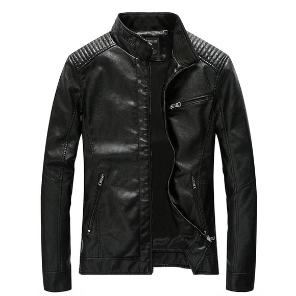 Men's Clothing - Men's Stand Collar Zipper Leather Jacket