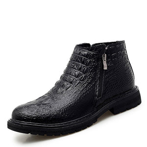 Kaaum-Genuine Leather Men Shoes Fashion Crocodile Pattern Ankle Booties