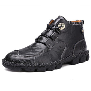 Kaaum-Men Ankle Casual Shoes Vintage Genuine Leather Men Motorcycle Boots Plus Size 38-48