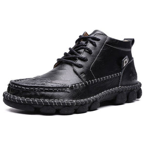 Men Vintage Genuine Leather Motorcycle Fashion Lace-up Shoes