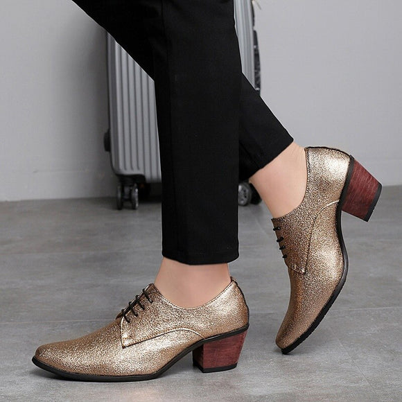 Lace-Up Pointed Toe Gold Silver Dress Shoes