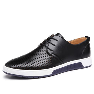 Men Leather Breathable Holes Luxurious Brand Flat Shoes