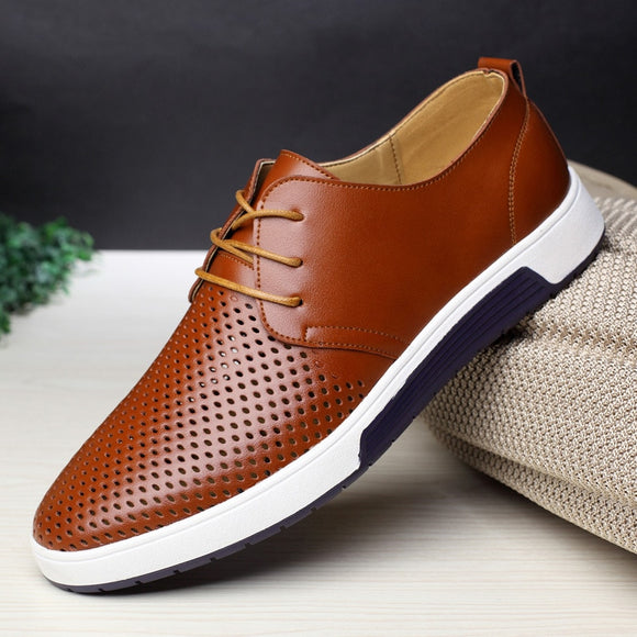 Kaaum-Men Leather Breathable Holes Casual Shoes