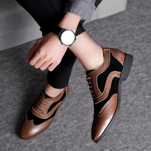 Pointed Toe Men Shoes Fashion Hollow Lace-up Dress Shoes