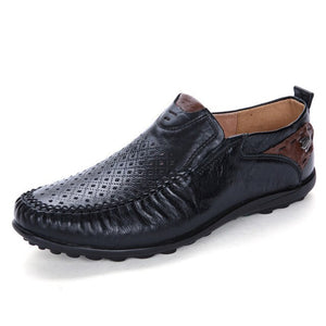 Kaaum-Summer New Big Size 48 Men Leather Casual Loafers Breathable Hole Moccasins Shoes