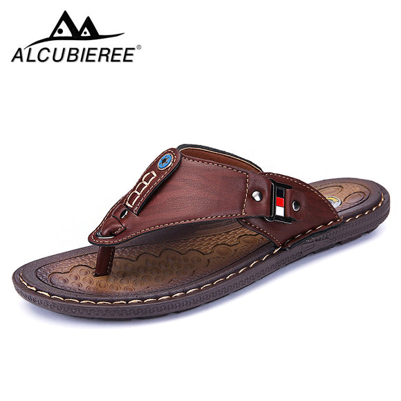 Shoes - 2019 Genuine Leather Men Summer Slippers Beach Sandals