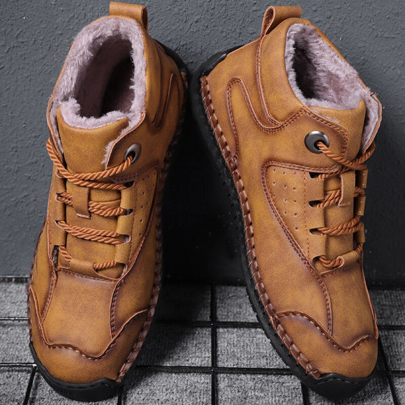 Kaaum Men's Autumn Winter Leather Casual Plus Velvet Shoes