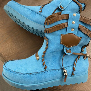 New Blue Round Toe Women Ankle Boots