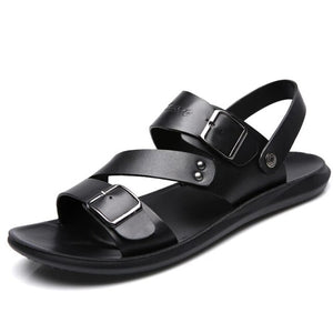 New Men Sandals Fashion Solid Leather Shoes