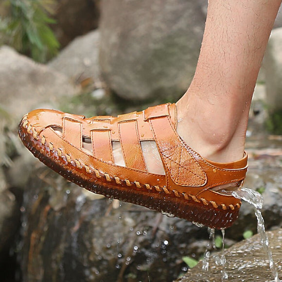Kaaum New Men Handmade Leather Summer Beach Sandals