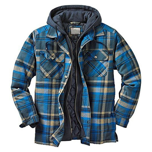 New Mens Hooded Plaid Jacket Fashion Men's Winter Windproof Thick Warm Coats