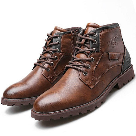 Lukmall Men Waterproof Retro Leather Ankle Boots