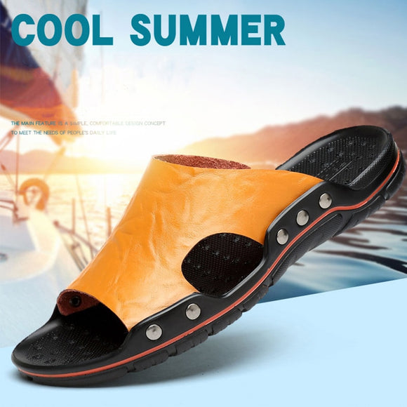 New Summer Leisure Leather Mens Slippers