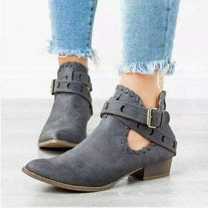New Women's Low Heel Retro Ankle Strap Boots
