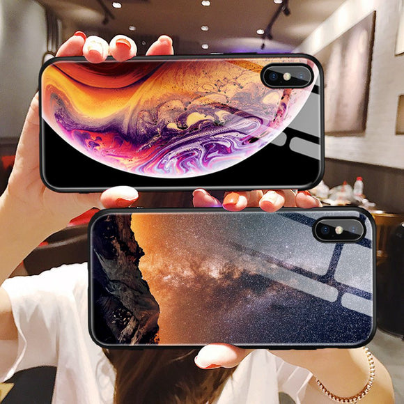 Luxury Tempered Glass Silicon Case For iPhone XS X XR 6 6S 7 8 Plus For iPhone