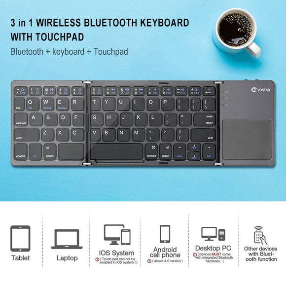 Mini Foldable Touch 3.0 Bluetooth Keyboard For iPhone iPad Samsung Dex Win iOS Android System