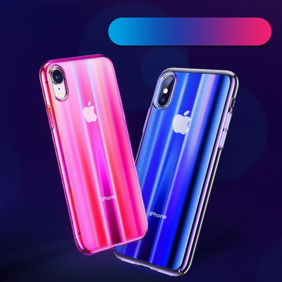 Phone Case - Ultra-thin CD Pattern Gradient Translucent Hard PC Aurora Phone Case for iPhone XS XR XS Max