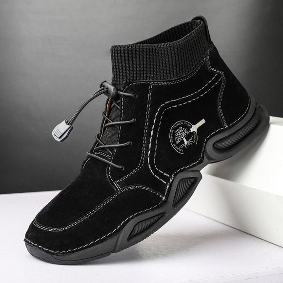 Kaaum Casual Leather High-top Male Vintage Street Boots