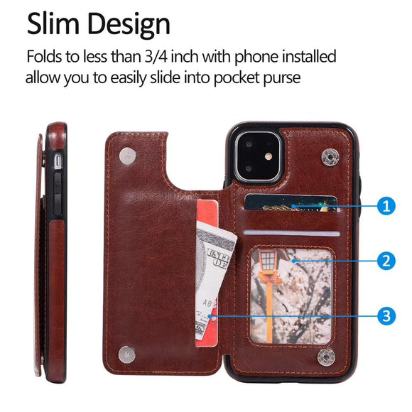 Case & Strap - 2020 Luxury Retro Leather Card Slot Holder Business Cover Case For iPhone 11 11Pro 11Pro MAX XS MAX X XR 8 7 6S 6Plus