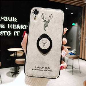 Phone Case - Luxury Retro Deer Patteren PU Leather Shockproof Phone Case With Kickstand For iPhone XS/XR/XS Max 8/7 Plus