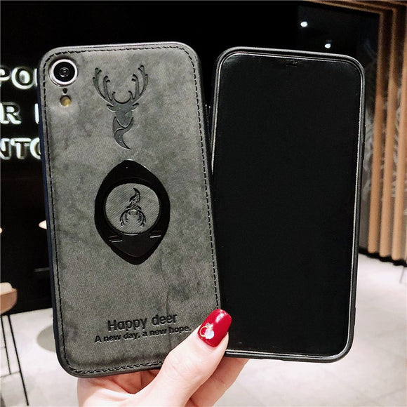 Phone Case - Luxury Retro Deer Patteren PU Leather Shockproof Phone Case With Kickstand For iPhone XS/XR/XS Max 8/7 Plus