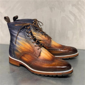 Men Genuine Leather Brogue Martin Boots