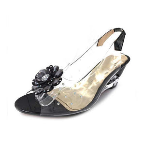 Women's Shoes - Flower Transparent Wedge Heel Sandals