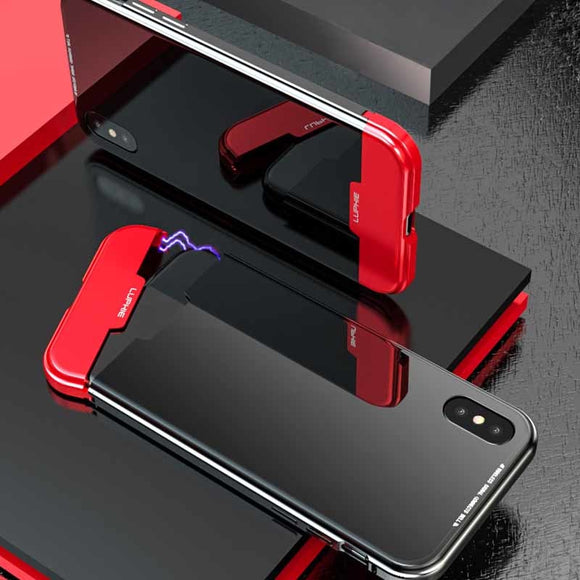Phone Accessories - Splice Color Magnetic Metal Frame Anti-knock Tempered Glass Cover Case for iPhone X XR XS MAX
