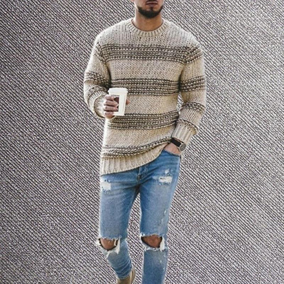 Striped Sweaters And Pullovers Men Long Sleeve Knitted Sweater