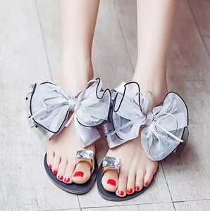Shoes - Luxury Lace Organza Bow Crystal Flat Slippers
