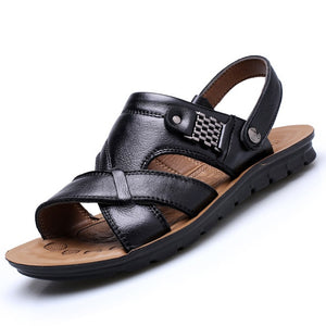 Kaaum Men's Quality Genuine Leather Comfortable Slip-on Soft Sandals
