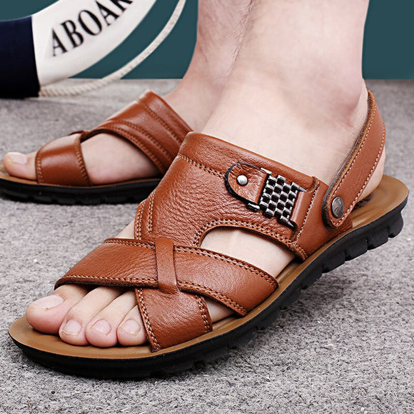 Kaaum Men's Quality Genuine Leather Comfortable Soft Sandals