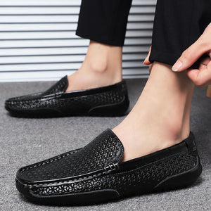 Summer Men Casual Luxury Hollow Genuine Leather Moccasins