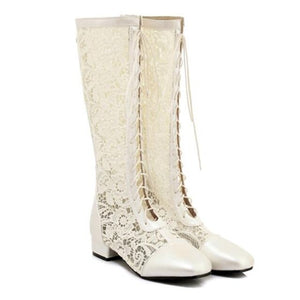 Kaaum Fashion Gladiator Black White Beige Roman Lace Boots