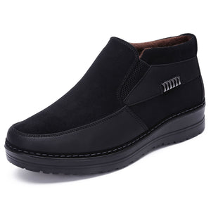2019 Men's Casual Comfortable Flat Slip On Leather Warm Non-slip Shoes