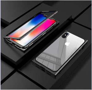 Tempered Glass Magnetic Flip Case For iPhone 7 8 Plus X