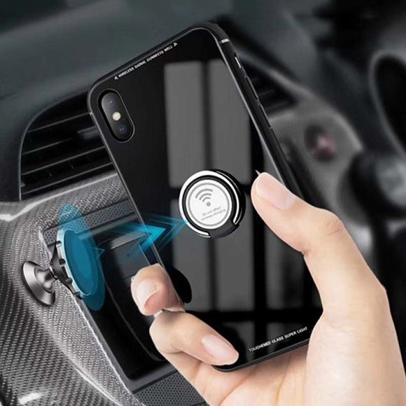 Luxury Tempered Glass Magnetic Ring Holder Case for iPhone
