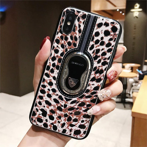 Luxury Leopard Ring Bracket Case For iPhone X XR XS Max