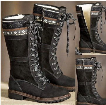 2020 Women Sexy Lace Up Low Heel Warm Boots