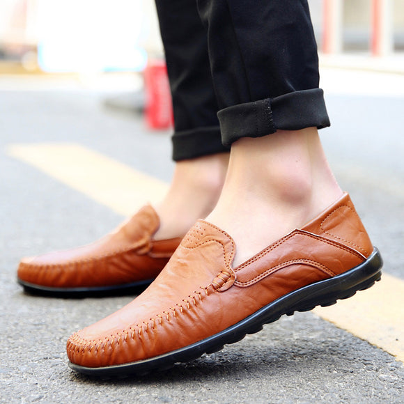 Genuine Leather Men Flats Breathable Causal Shoes