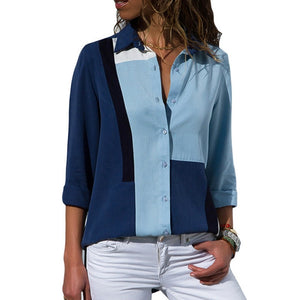 Women's Clothing - Fashion Long Sleeve Turn Down Collar Office Blouse Shirts For Ladies