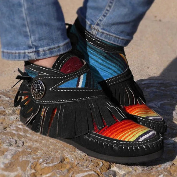 Kaaum 2020 Women's Comfy Flock Sewing Casual Flat Rainbow Boots