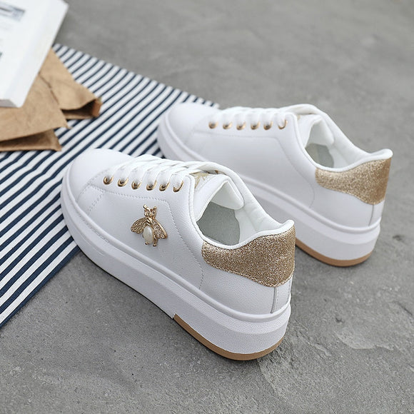 Kaaum-2020 Women Casual New Fashion Breathable PU Leather Platform White Shoes