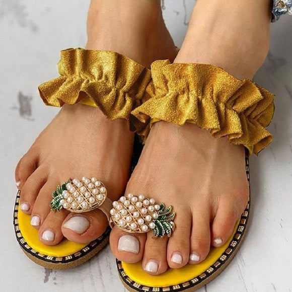 Kaaum Women Casual Flat Bohemian Pineapple Style Lady Sandals