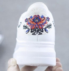 Women's Shoes - Embroidered Breathable Hollow Lace-Up Sneakers